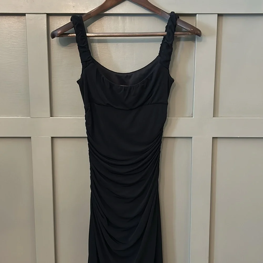 BCBGMaxAzria Black Ruched Dress Cocktail Formal Asymmetric Hem Size XS - Picture 10 of 12